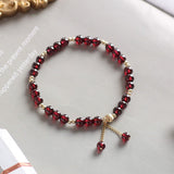 Three - Bead Garnet Bracelet — Minimal Natural Stone Stack for Everyday Wear - Tibet Art