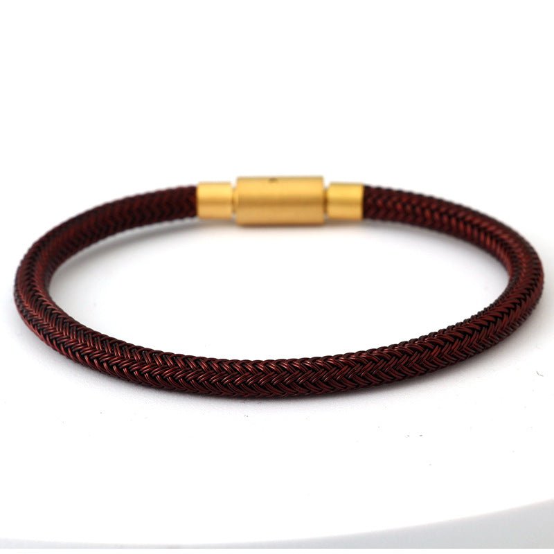 5mm Lucky Bead Cord Bracelet — Adjustable Leather & Steel Wire Base for Fortune Beads - 5mm Brown Steel WireTibet Art