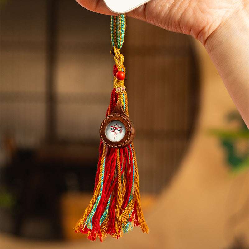 Hand-Painted Thangka Tassel Charm — Bag & Key Pendant with Tibetan Guardian Figures Tibet Art