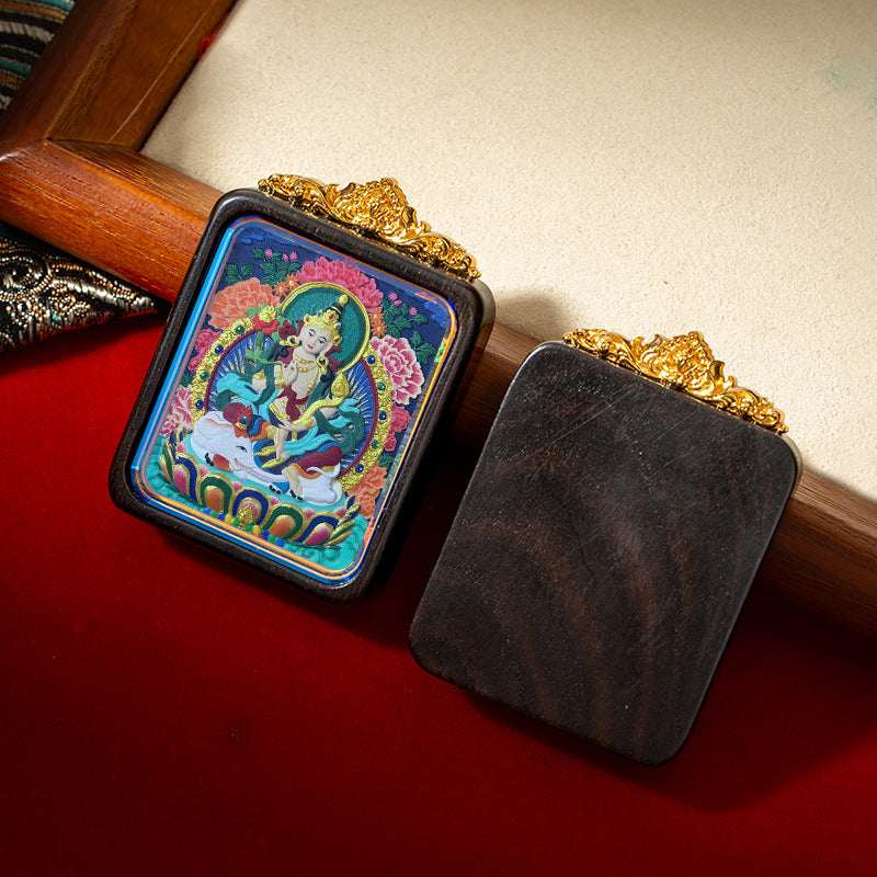 Tibetan Tsa-Tsa Thangka Pendant — Hand-Painted Deity Box Necklace Tibet Art