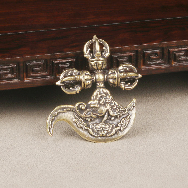 Tibet Art Crossed Vajra & Kartika Brass Keychain - Protection