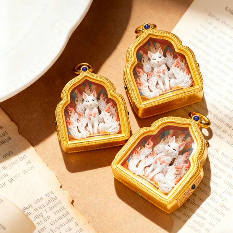 Tibetan Thangka Deity Pendant — Hand-Painted Tsa-Tsa Amulet, Wealth & Protection Figures Tibet Art