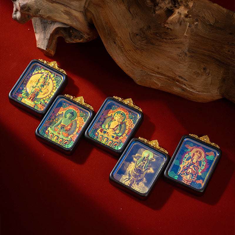 Tibetan Tsa-Tsa Thangka Pendant — Hand-Painted Deity Box Necklace Tibet Art