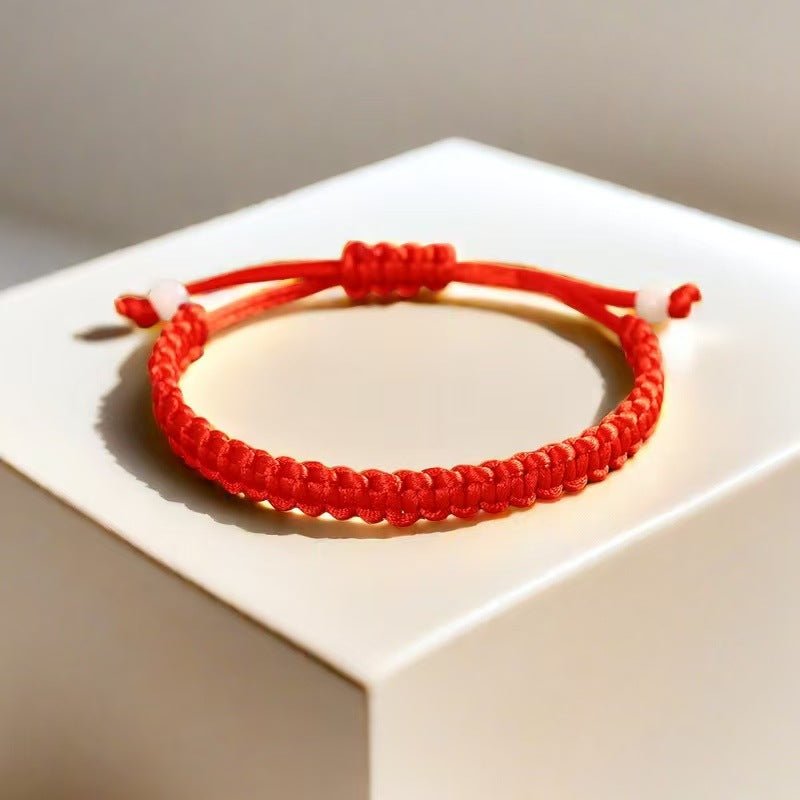 Red Rope Lucky Bracelet — Handwoven Flat Knot & Vajra Knot Cord for Luck & Protection - Red — Flat KnotTibet Art