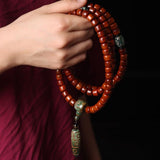 Tibetan Yak Bone Mala — 108-Bead Prayer Strand with Dzi Bead Pendant Tibet Art