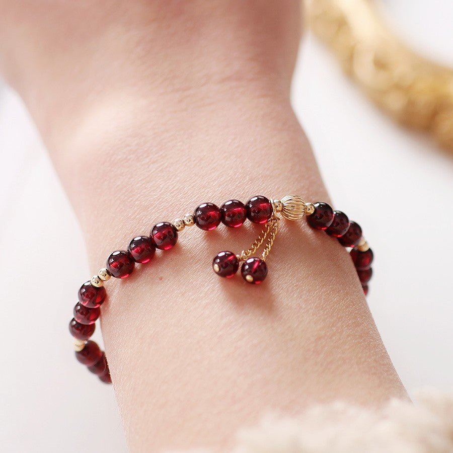 Three - Bead Garnet Bracelet — Minimal Natural Stone Stack for Everyday Wear - Tibet Art