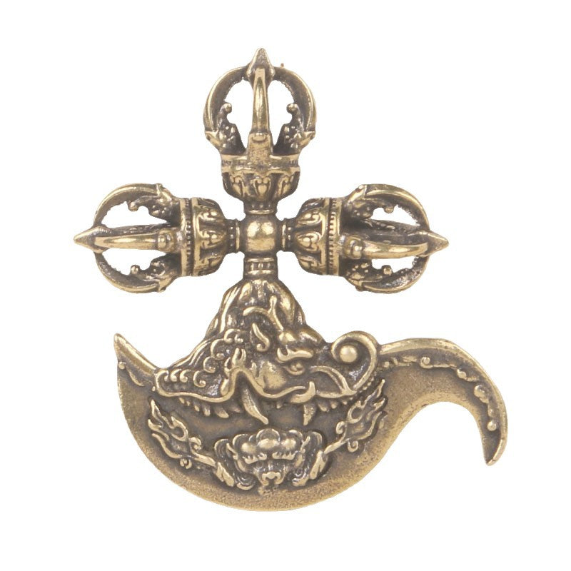 Tibet Art Crossed Vajra & Kartika Brass Keychain - Protection