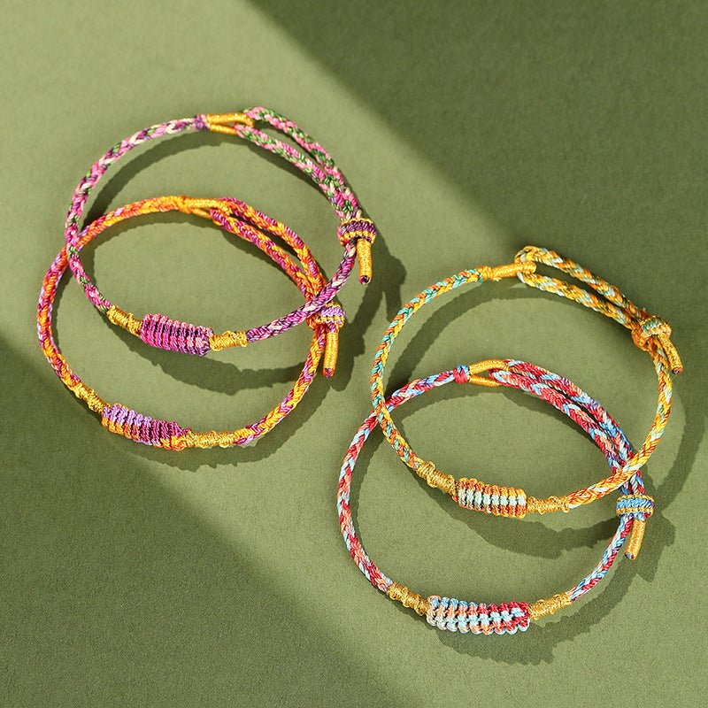 Five - Color Feng Shui Knot Bracelet — Traditional Lucky Rope Charm for Protection & Good Fortune - Teal & PurpleTibet Art