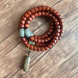 Tibetan Yak Bone Mala — 108-Bead Prayer Strand with Dzi Bead Pendant Tibet Art