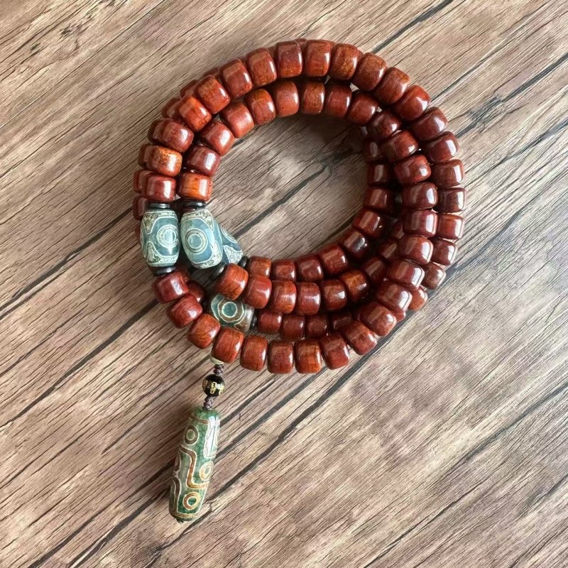 Tibetan Yak Bone Mala — 108-Bead Prayer Strand with Dzi Bead Pendant Tibet Art