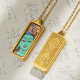 Tibetan Hand-Painted Thangka Pendant — Titanium Steel Frame with Chain, 14 Designs Tibet Art