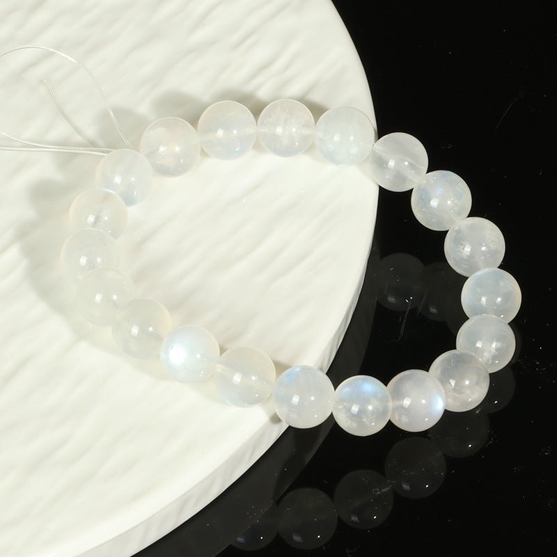 White Moonstone Bracelet — Ice-Grade Natural Stone, Choose Your Bead Size Tibet Art