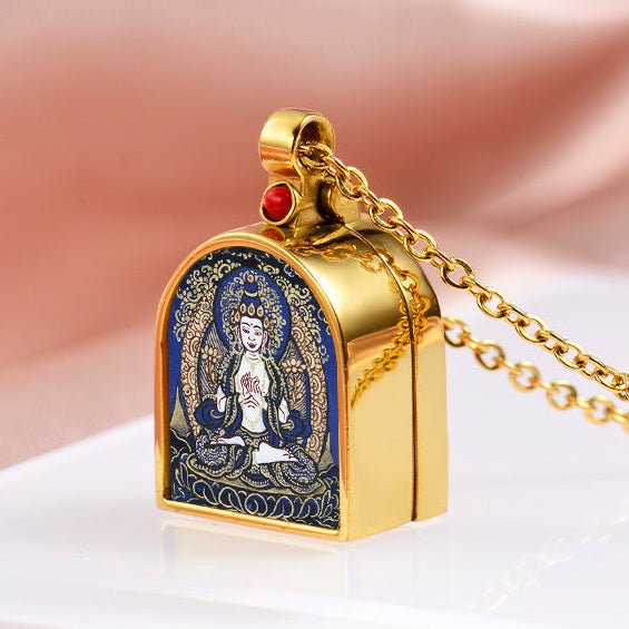Tibetan Ghau Locket Necklace — Opening Shrine Pendant with Thangka Deity Art Tibet Art