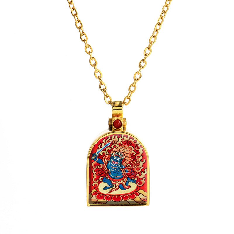 Tibetan Ghau Locket Necklace — Opening Shrine Pendant with Thangka Deity Art Tibet Art