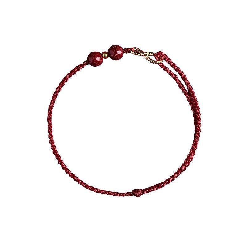 Red Rope Cinnabar Bead Bracelet — Knotted Lucky Charm for Prosperity & Protection - Joy RedTibet Art