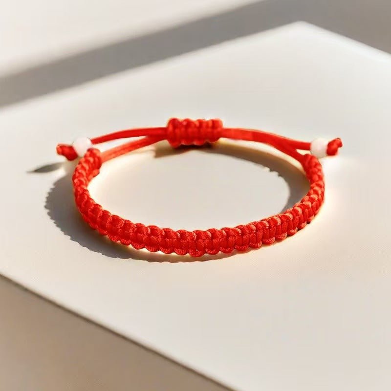 Red Rope Lucky Bracelet — Handwoven Flat Knot & Vajra Knot Cord for Luck & Protection - Red — Flat KnotTibet Art