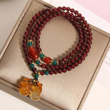Natural Garnet Crystal Multi - Layer Bracelet — with Double Gourd or Peace Apple Charm - Garnet with Double Gourd CharmTibet Art