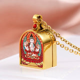 Tibetan Ghau Locket Necklace — Opening Shrine Pendant with Thangka Deity Art Tibet Art