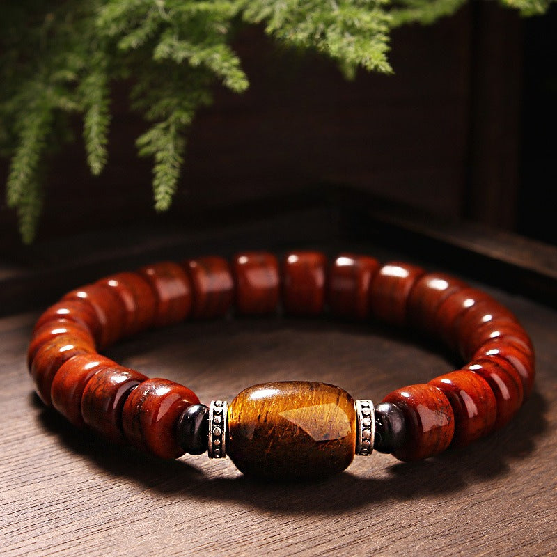 Tibet Art Yak Bone Bracelet - Dzi & Tiger Eye Accents