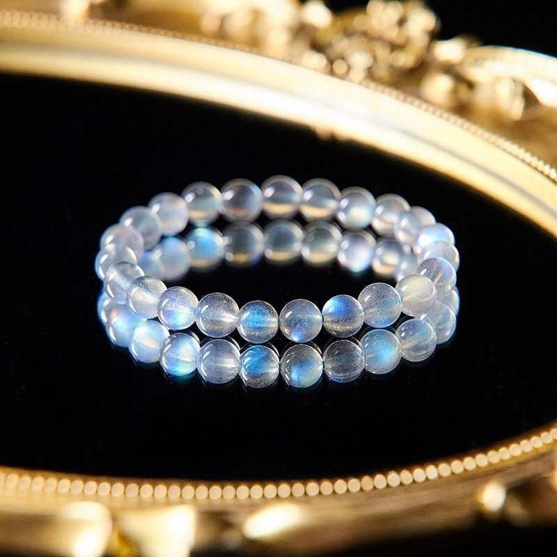 Natural Blue Moonstone Bracelet 8mm — Collector-Grade Crystal with Ice-Clear Glow Tibet Art