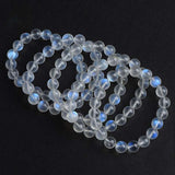 Natural Moonstone Bead Bracelet — Blue, Pink, White & Silver, 5A Grade Tibet Art