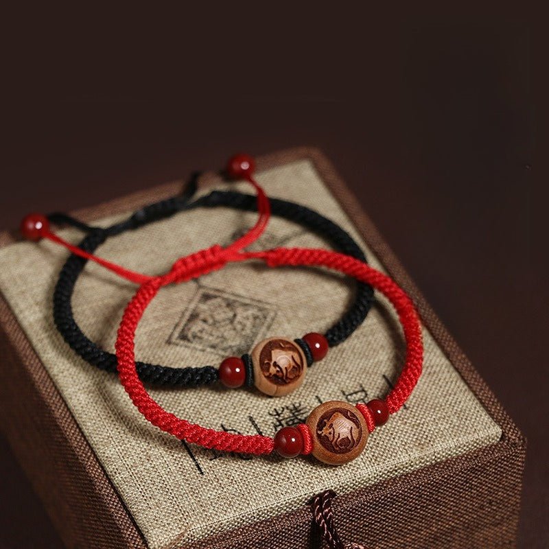 Peachwood Chinese Zodiac Bracelet — Red String Good Luck Charm for Your Sign - RatTibet Art