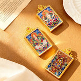 Tibetan Thangka Tsa-Tsa Pendant — Hand-Painted Deity Amulet in Gold-Plated Frame Tibet Art
