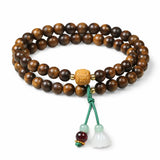 Black Rosewood 108-Bead Mala Bracelet — Natural Wood Prayer Beads in Round, Barrel & Wrap Styles - Double-Wrap 0.6mm with Sandalwood Mantra Beads & Lotus TasselTibet Art