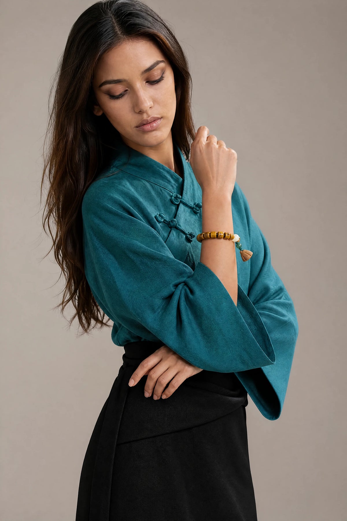brown-yak-bone-lotus-root-pendant-bracelet-model-b-outfit-b-fashion-02