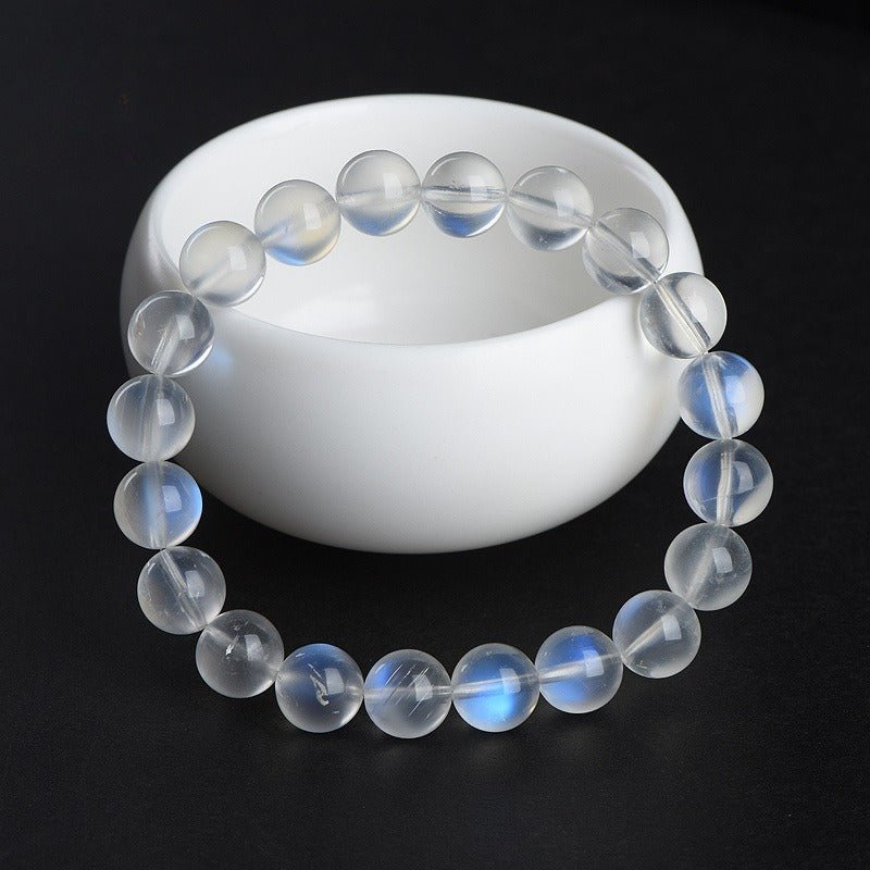 Natural Moonstone Bead Bracelet — Blue, Pink, White & Silver, 5A Grade Tibet Art