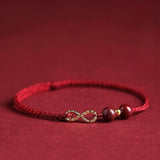 Red Rope Cinnabar Bead Bracelet — Knotted Lucky Charm for Prosperity & Protection - Joy RedTibet Art