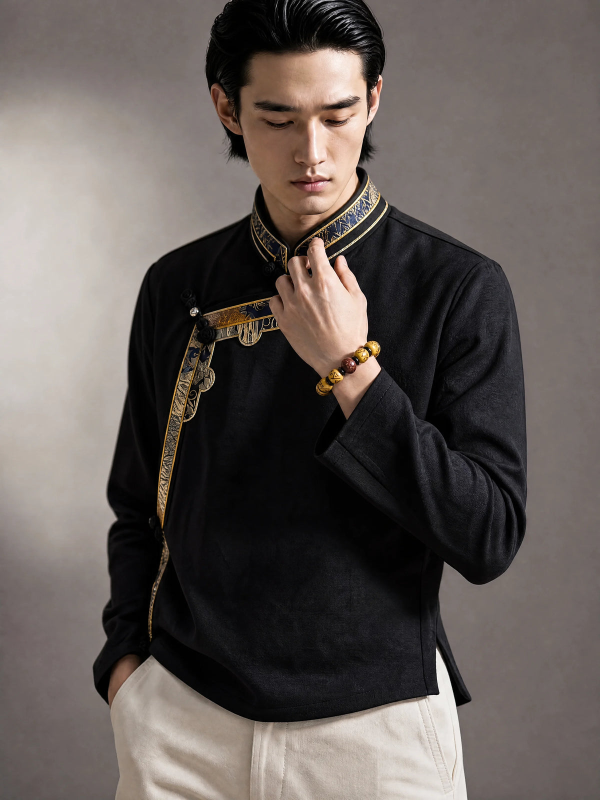 coffee-brown-yak-bone-bracelet-model-a-outfit-a-fashion-01