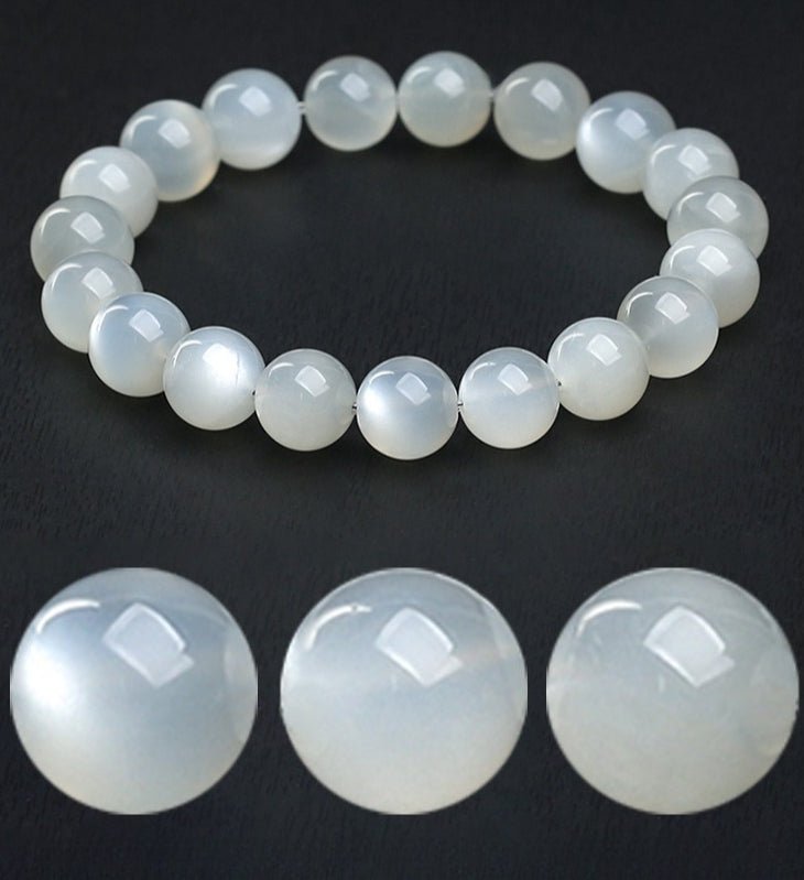 Natural White Moonstone Bead Bracelet — Classic Round Stone for Intuition & Calm Tibet Art
