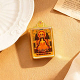 Tibetan Thangka Tsa-Tsa Pendant — Hand-Painted Deity Amulet in Gold-Plated Frame Tibet Art