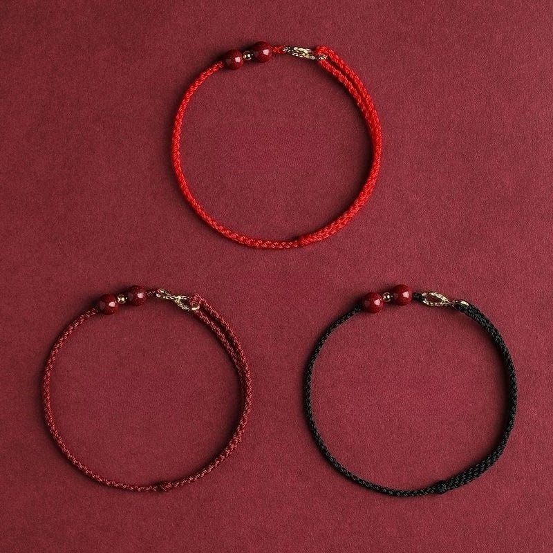 Red Rope Cinnabar Bead Bracelet — Knotted Lucky Charm for Prosperity & Protection - Joy RedTibet Art