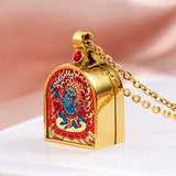 Tibetan Ghau Locket Necklace — Opening Shrine Pendant with Thangka Deity Art Tibet Art