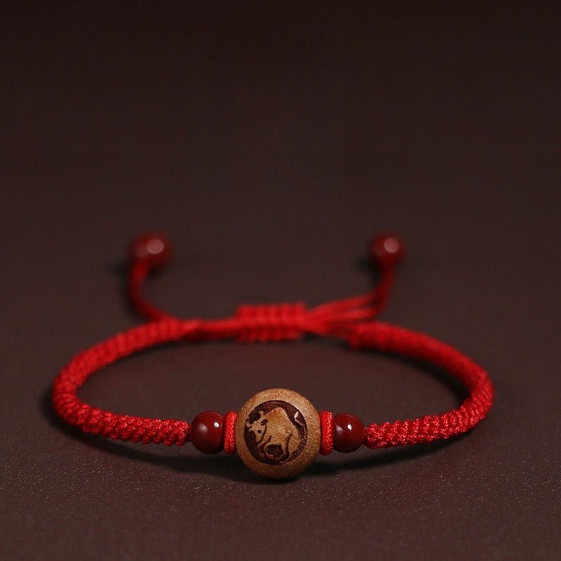 Peachwood Chinese Zodiac Bracelet — Red String Good Luck Charm for Your Sign - RatTibet Art