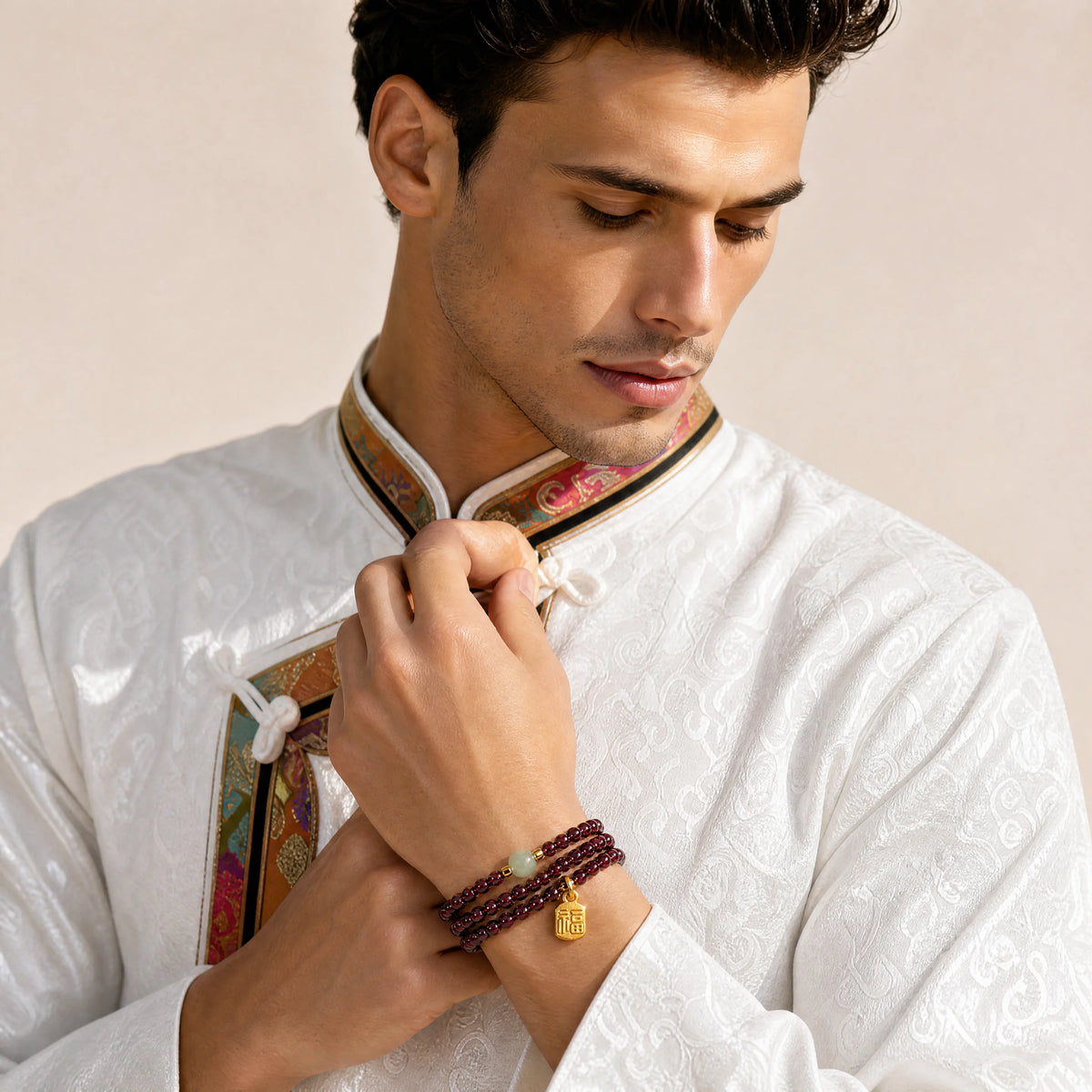 garnet-triple-wrap-fu-charm-bracelet-model-a-outfit-a-fashion-01