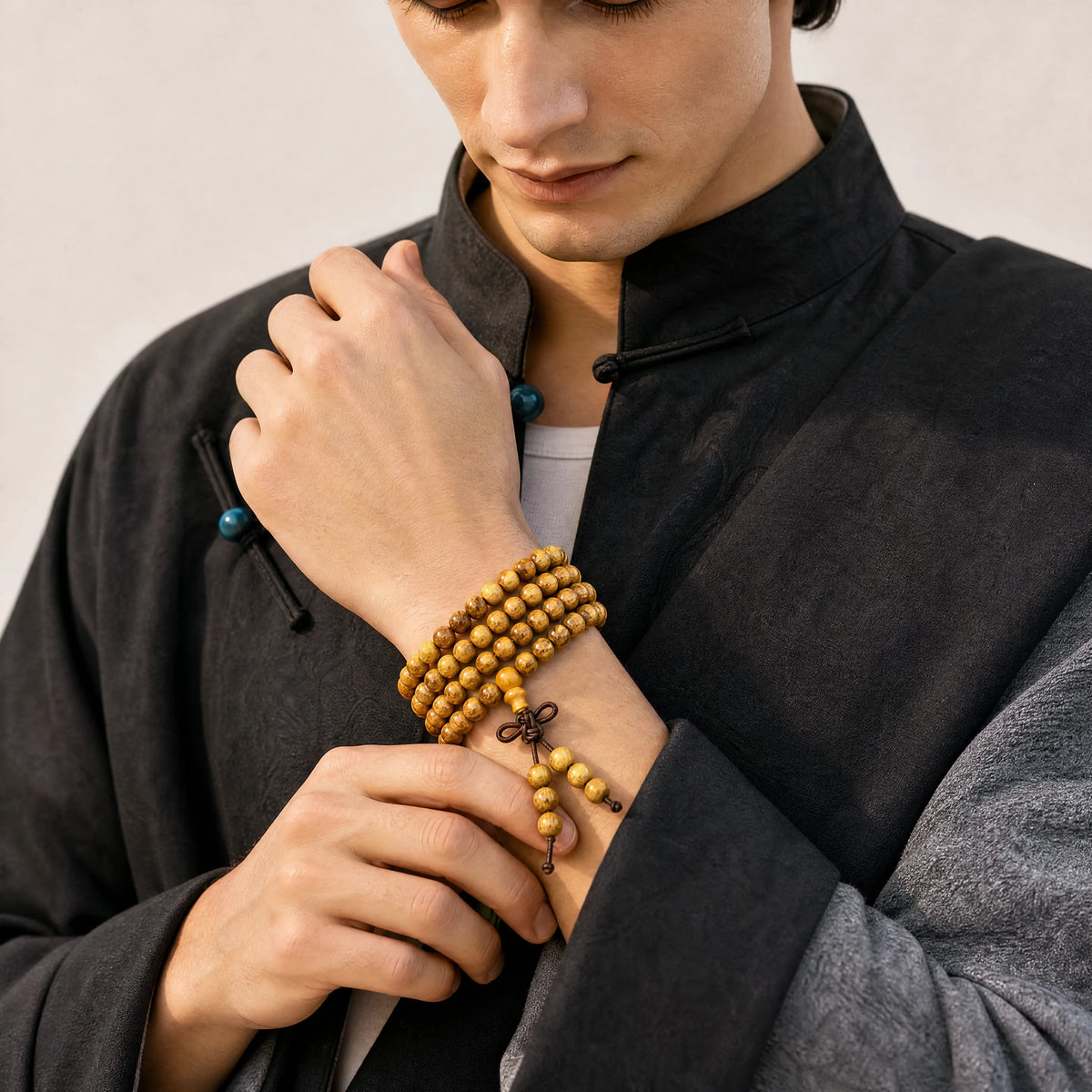 golden-sandalwood-mala-bracelet-model-a-outfit-a-fashion-02