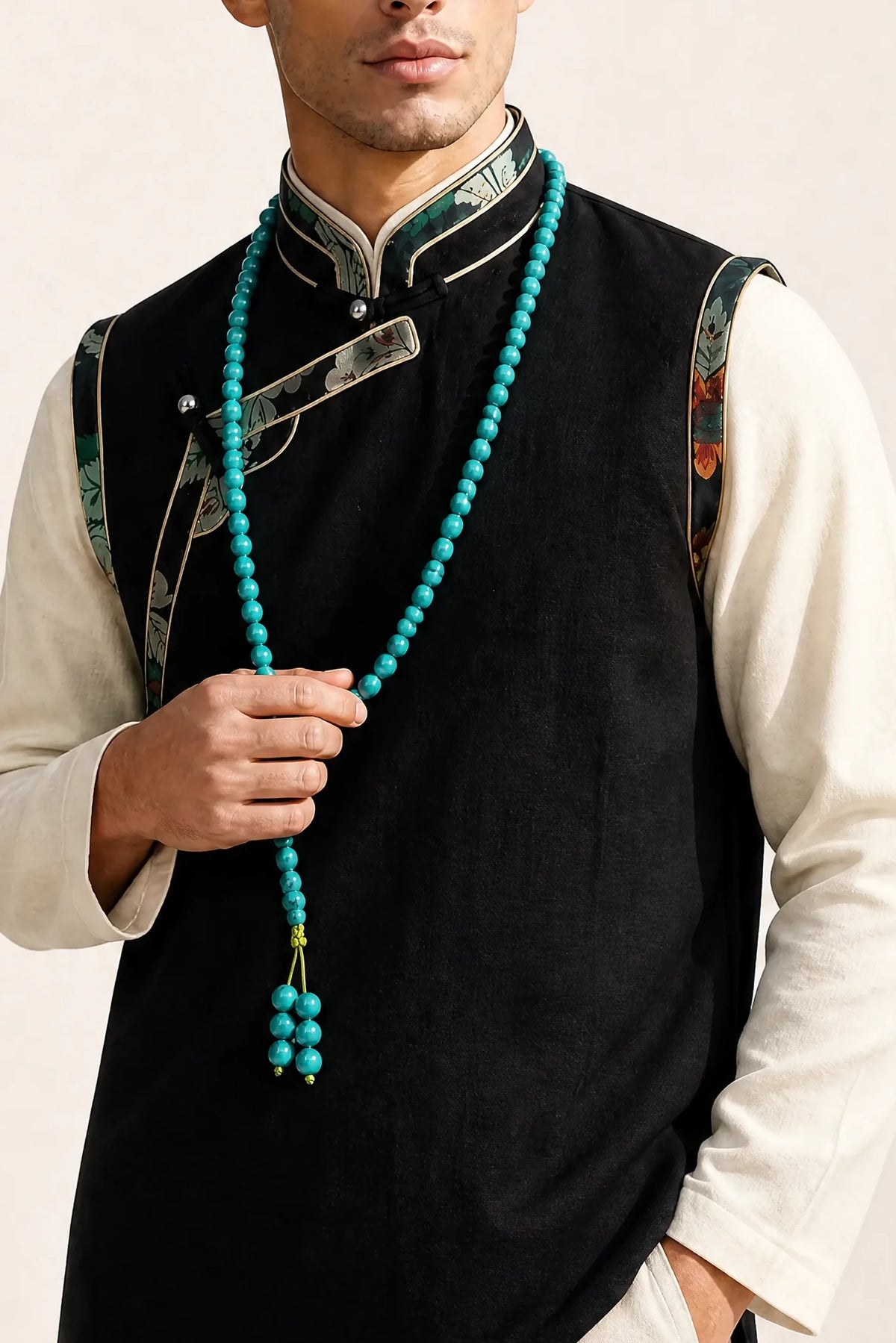 green-turquoise-108-bead-mala-bracelet-model-a-outfit-a-fashion-03