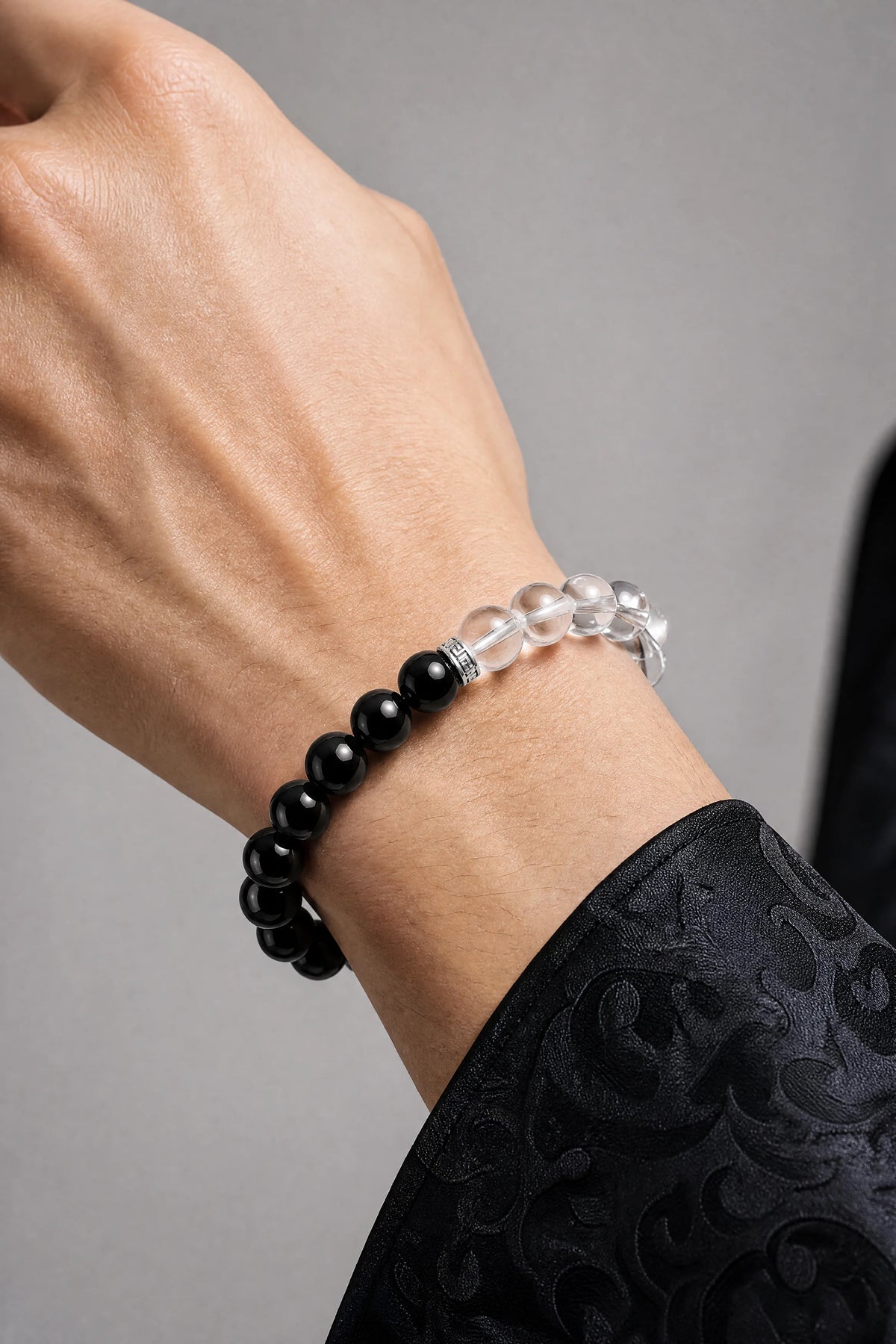 obsidian-clear-quartz-half-circle-bracelet-model-a-outfit-a-closeup-01