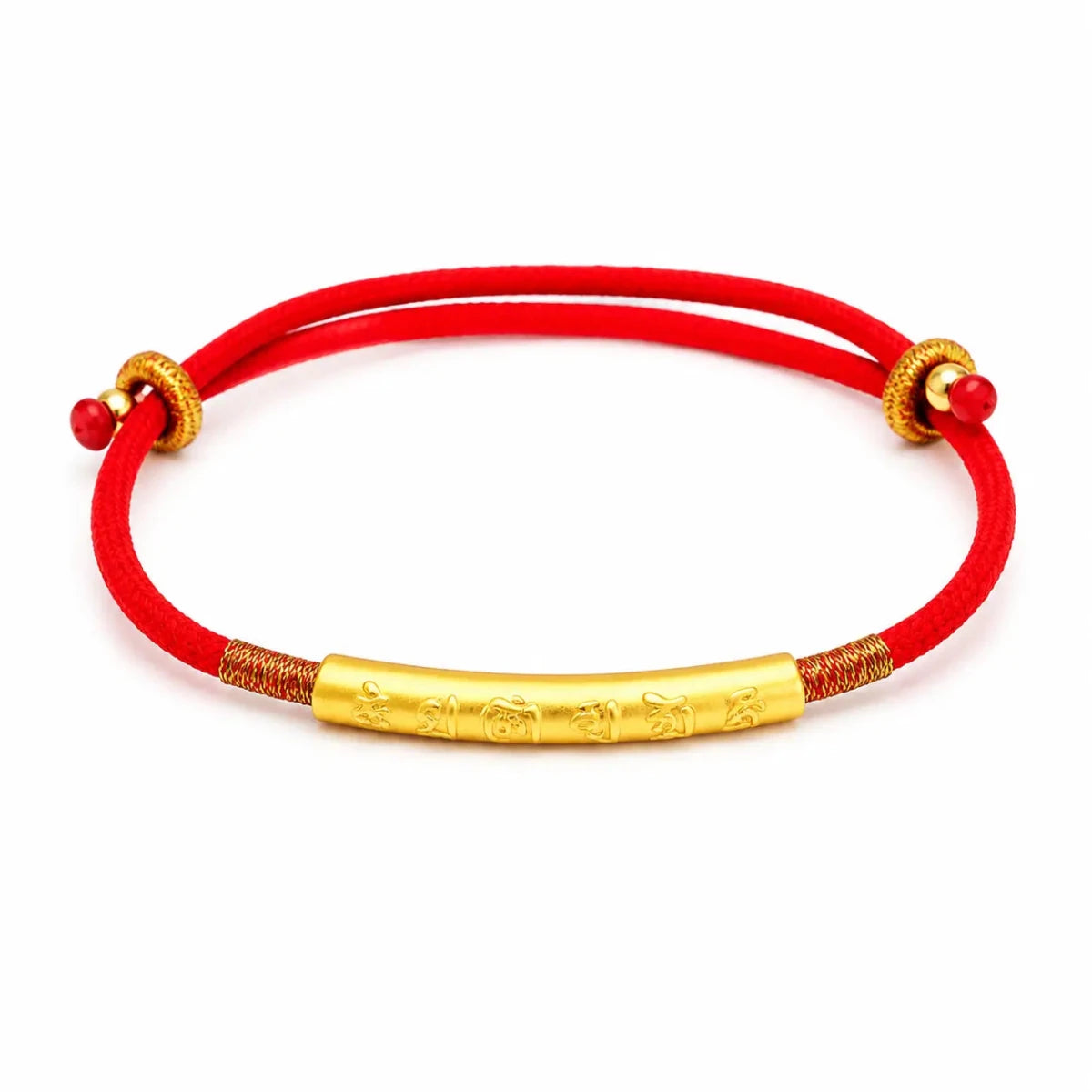 Tibetan Red String Bracelet - Buddhist Mantras Lucky Bracelet - Gold Tibet Art