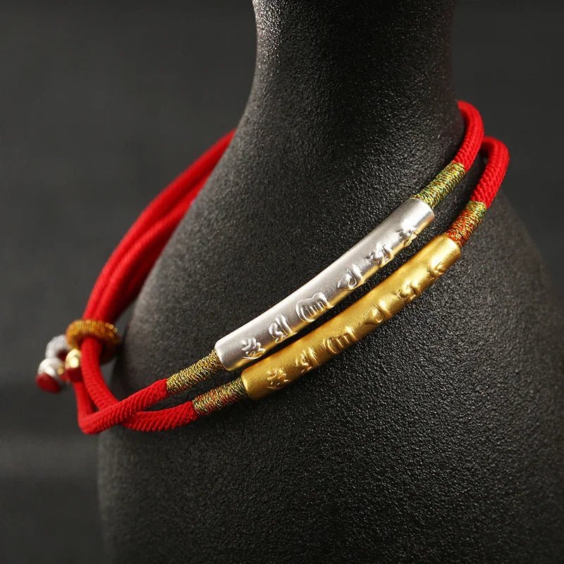 Tibetan Red String Bracelet - Buddhist Mantras Lucky Bracelet - Tibet Art