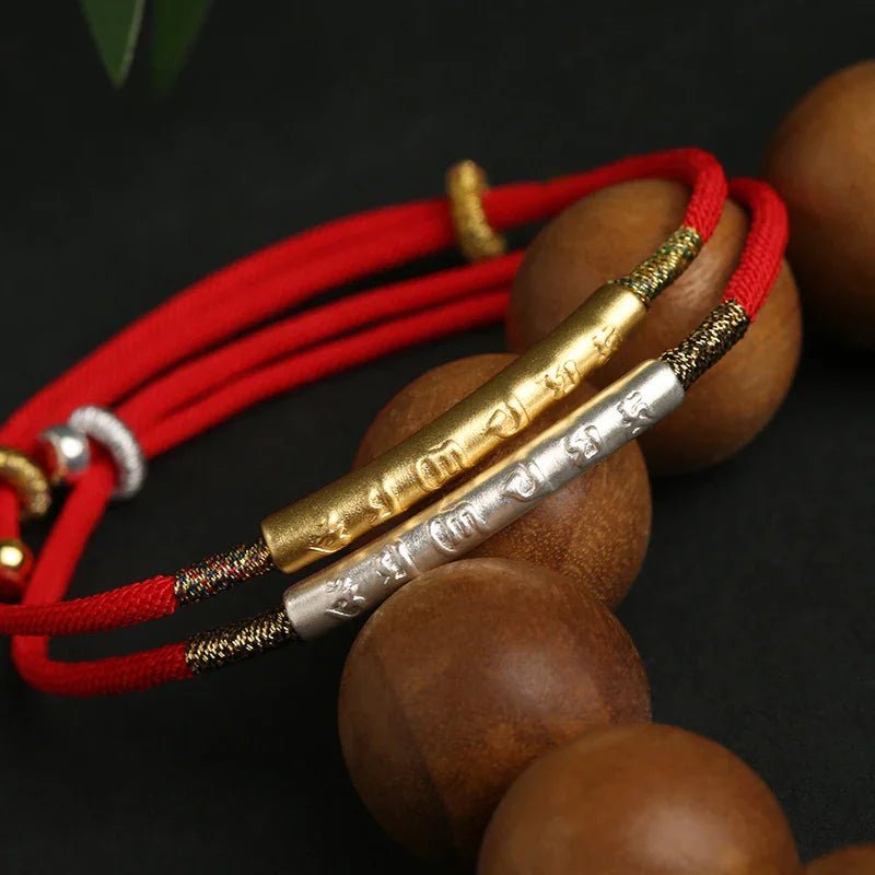 Tibetan Red String Bracelet - Buddhist Mantras Lucky Bracelet - Tibet Art
