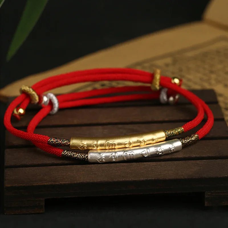Tibetan Red String Bracelet - Buddhist Mantras Lucky Bracelet - Tibet Art