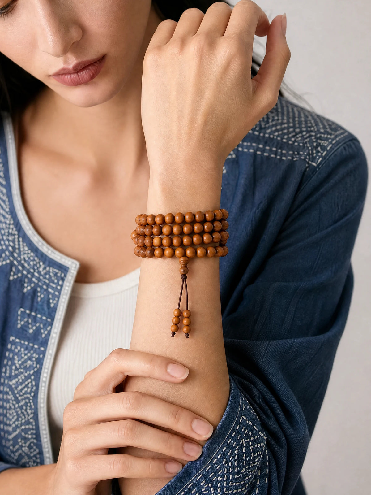 peach-wood-108-bead-mala-bracelet-model-b-outfit-b-fashion-03
