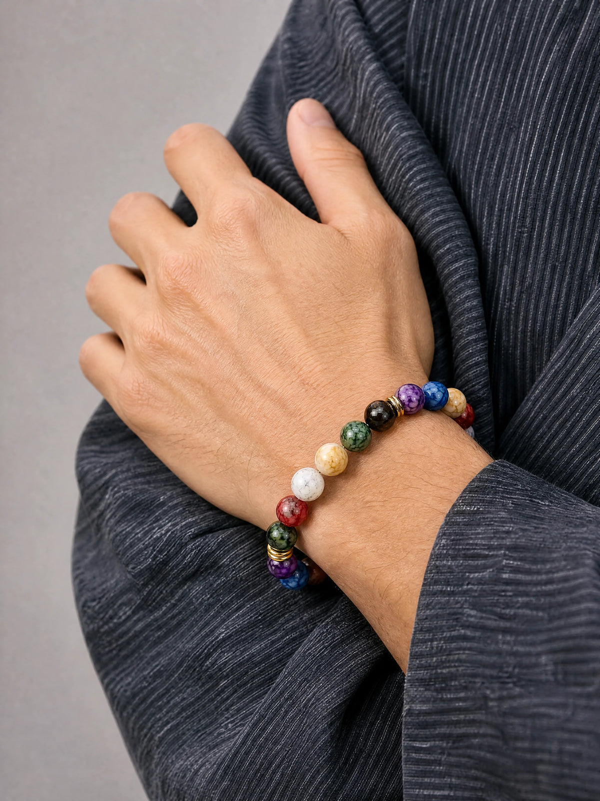 rainbow-resin-8mm-bead-bracelet-model-a-outfit-a-closeup-01
