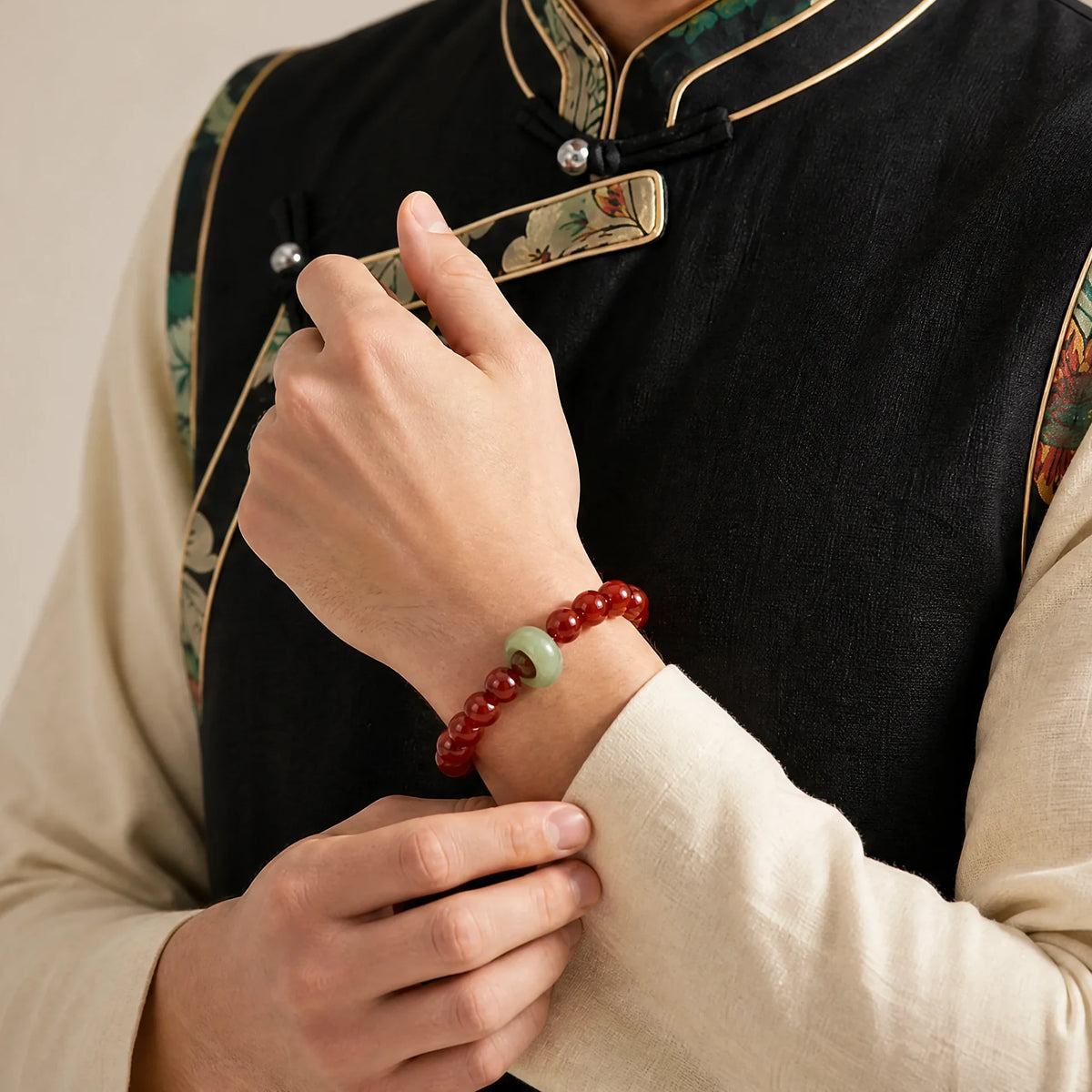 red-agate-jadeite-running-ring-bracelet-model-a-outfit-a-fashion-01