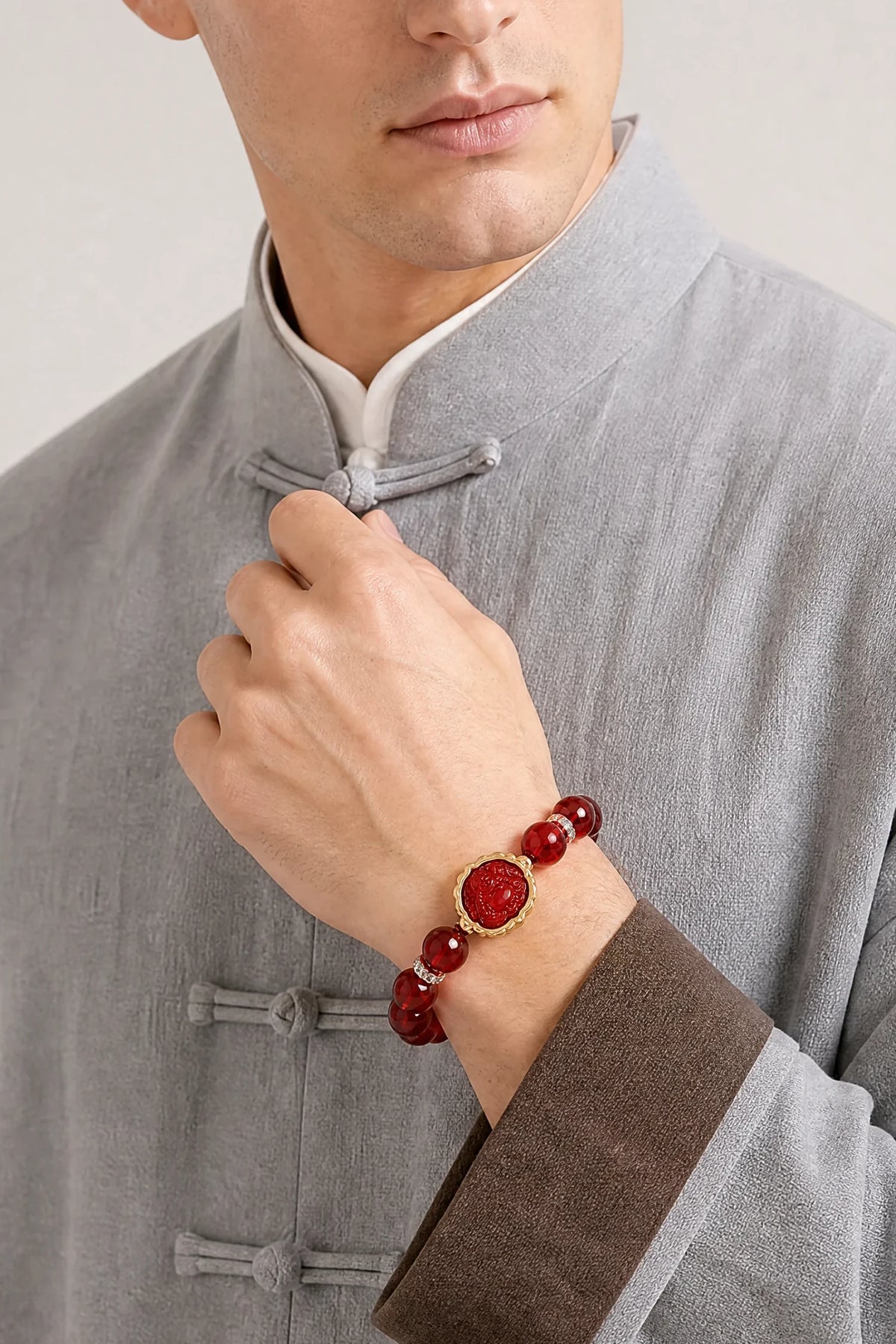red-bead-guardian-buddha-bracelet-model-a-outfit-a-fashion-01