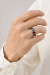 sterling-silver-pixiu-garnet-mantra-ring-model-a-outfit-a-closeup-01
